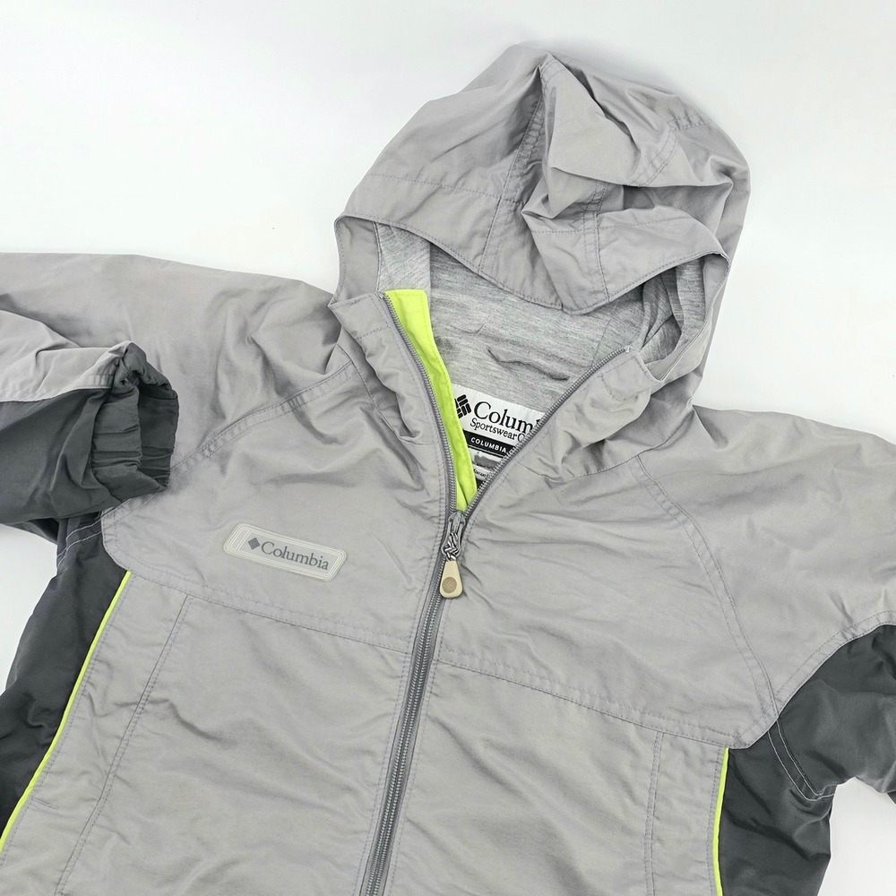 Columbia Gorpcore Windbreaker Jacket Youth Size 14 16 L Grey Hooded Lightweight
